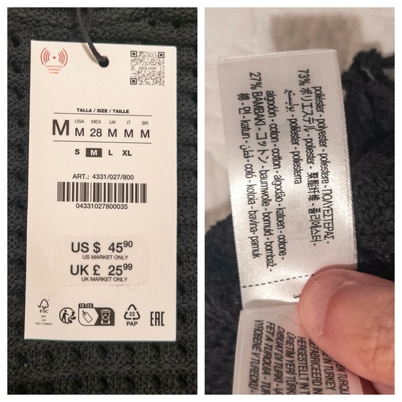 NWT ZARA Fringed Check Knit Sleeveless Top Eco-Friendly Black Size M - Picture 8 of 10